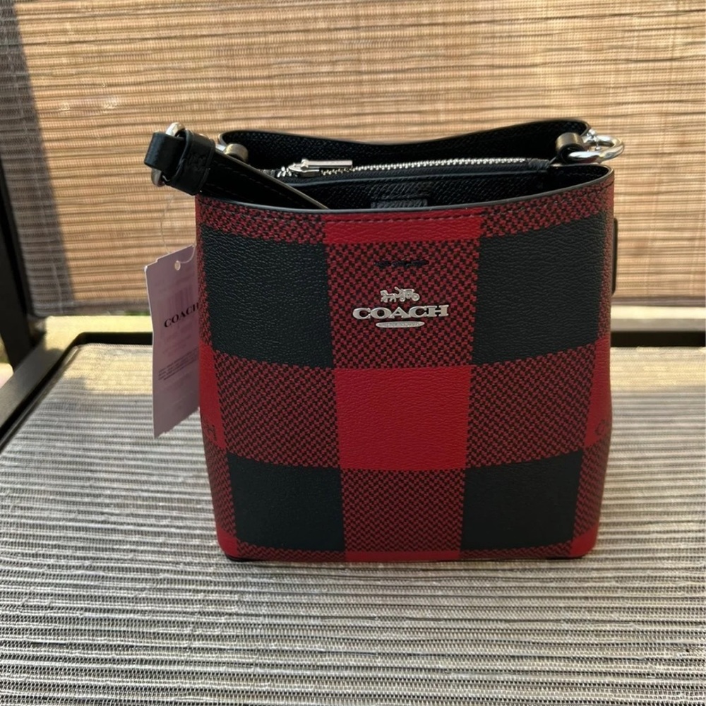 Coach Mini Town Bucket Bag With Buffalo Plaid Print